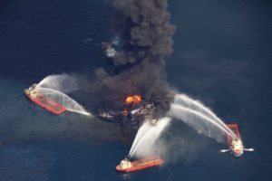 The Deepwater Horizon burned on April 21, 2010, in the Gulf of Mexico after an explosion.