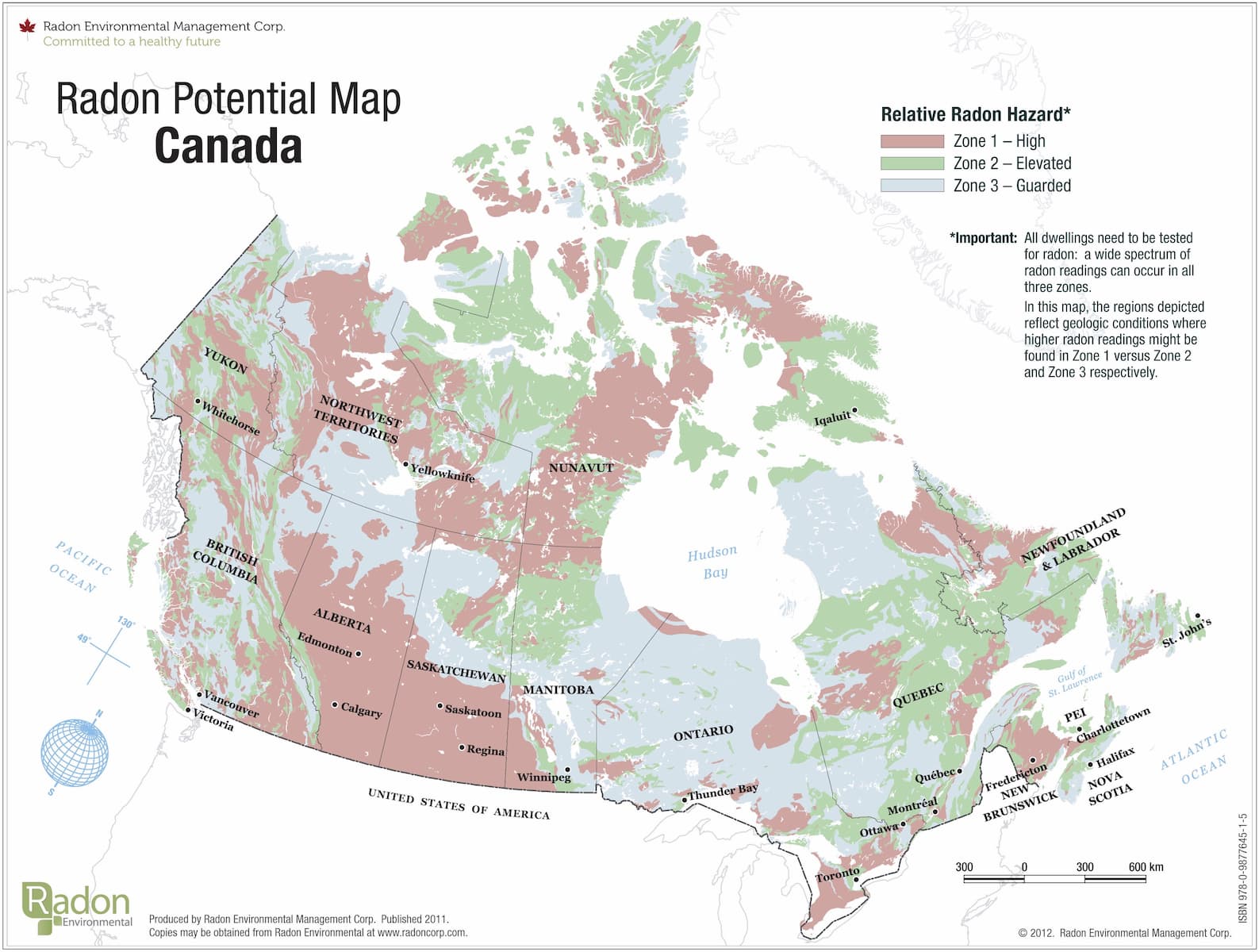 Radon Potential Map Canada including Alberta radon levels
